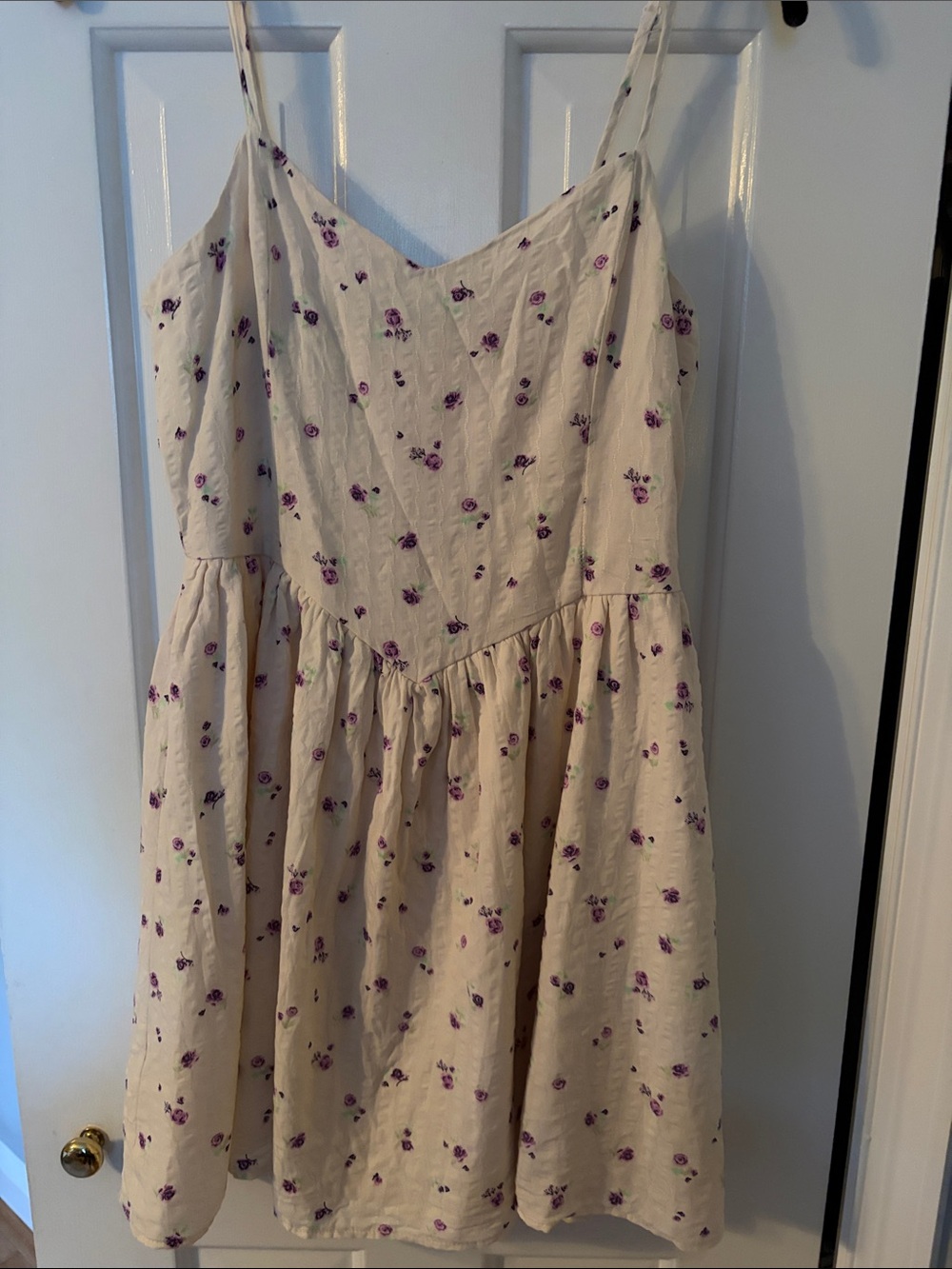 Tinseltown Cream Sundress with Purple Floral Print